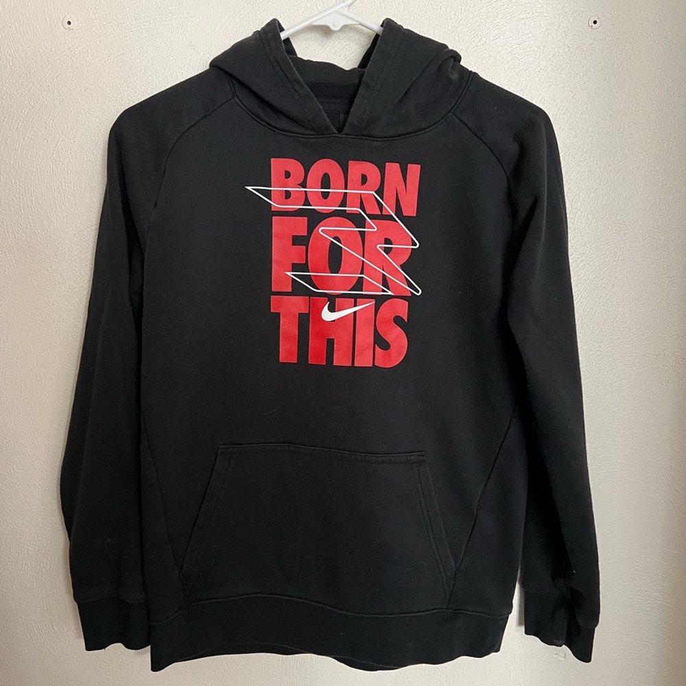 NIKE Classic 3 Brand Russell Wilson Born For This Fleece Hoodie Black Red Boys L